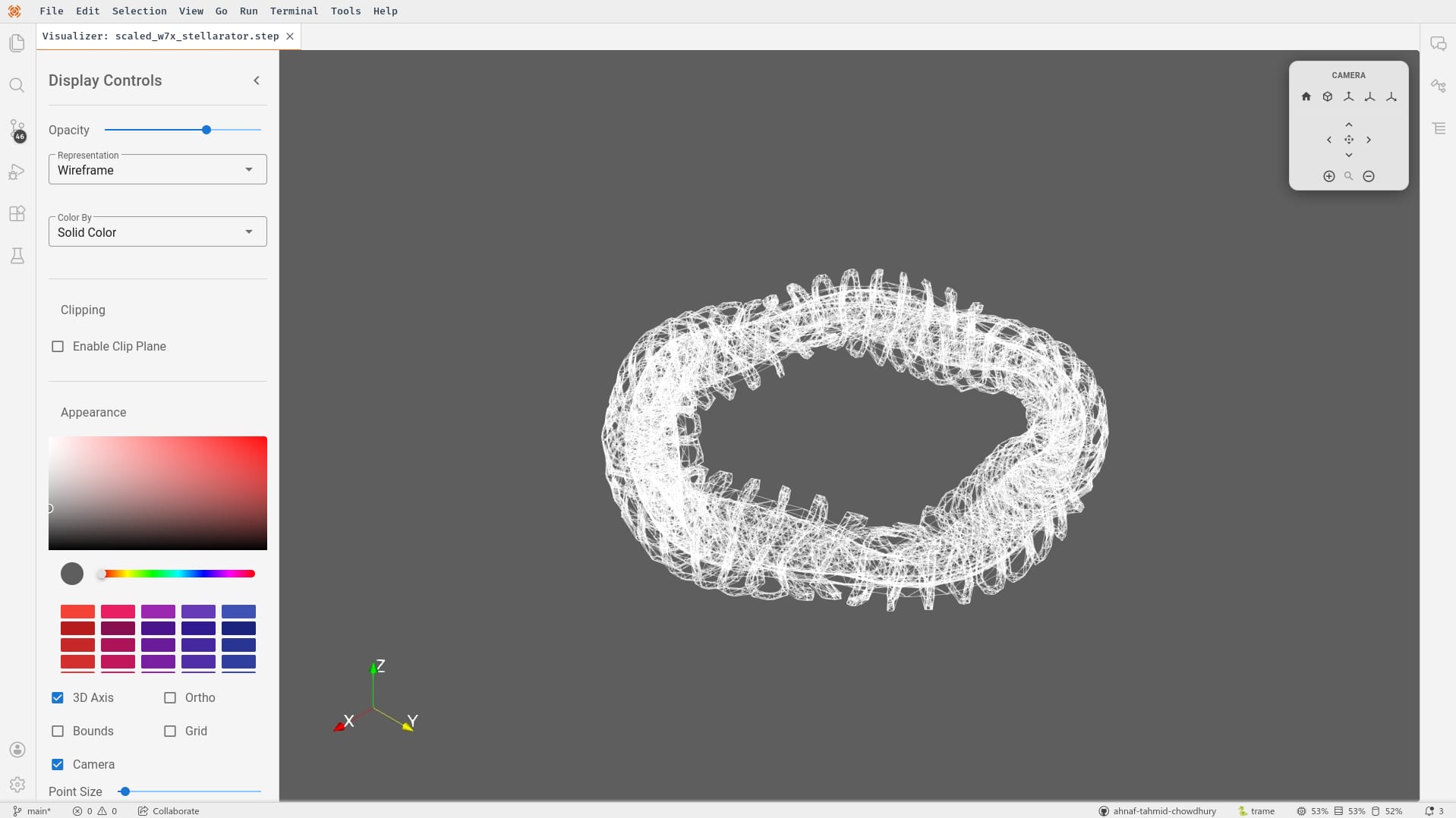3D stellarator geometry wireframe viewer